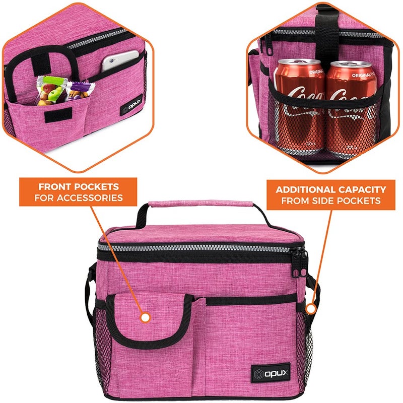 opux Insulated Lunch Bag for Men Women, Leakproof Heather Pink Lunch Box for Work, Portable Soft Lunch Cooler Bag with Shoulder Strap, Adult Lunchbox Lunch Pail for Kid Boy Girl School, 14 Can/8L - Image 4